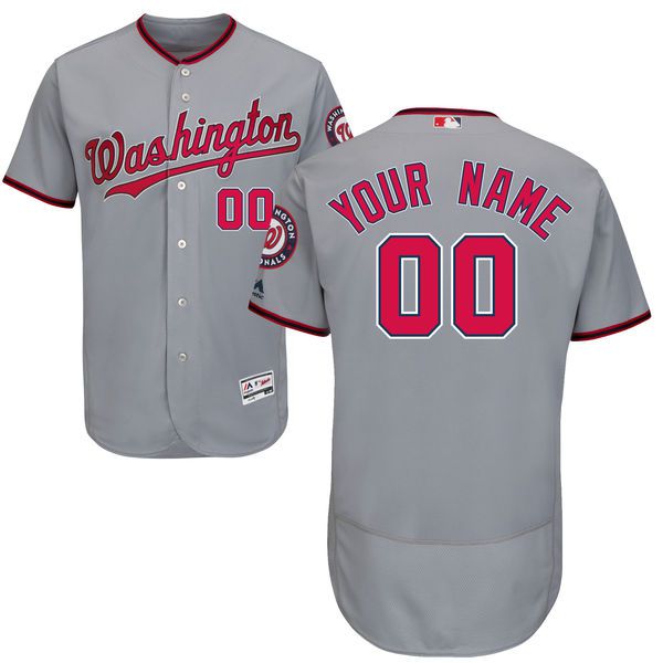 Men Washington Nationals Majestic Road Gray Flex Base Authentic Collection Custom MLB Jersey